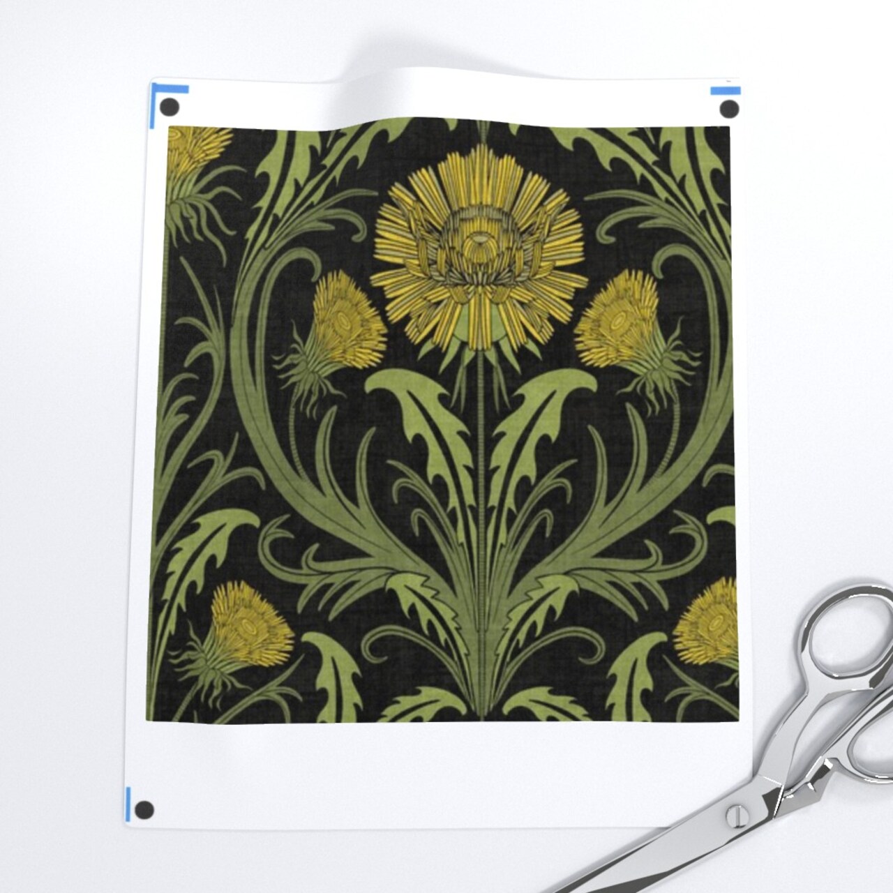 Yellow Floral Green Botanical Flowers Art Deco Arts And Crafts Wildflowers Spring Summer Custom Printed Fabric by Spoonflower Various Fabrics by the Yard or Fat Quarter